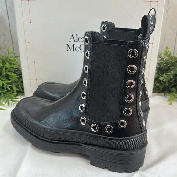 Alexander McQueen Leather Grommets Eyelet Details Stack Chelsea Boots Size 42.5 main image 6